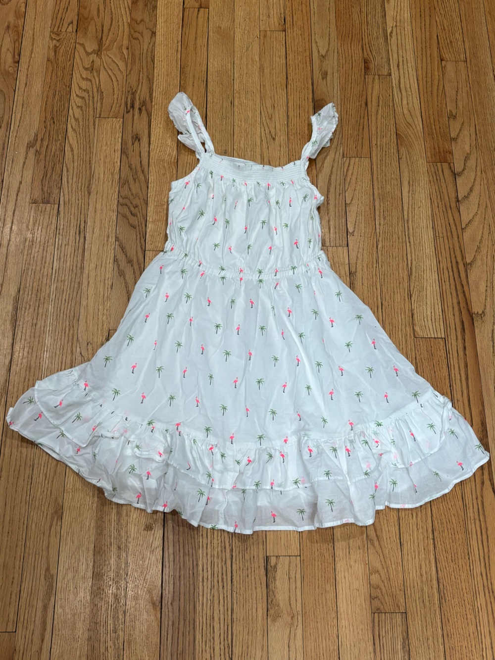 Janie and Jack flamingo and palm tree print white ruffle sundress teen youth 16